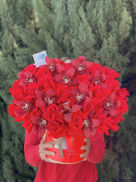 Crimson Roses with Orchids