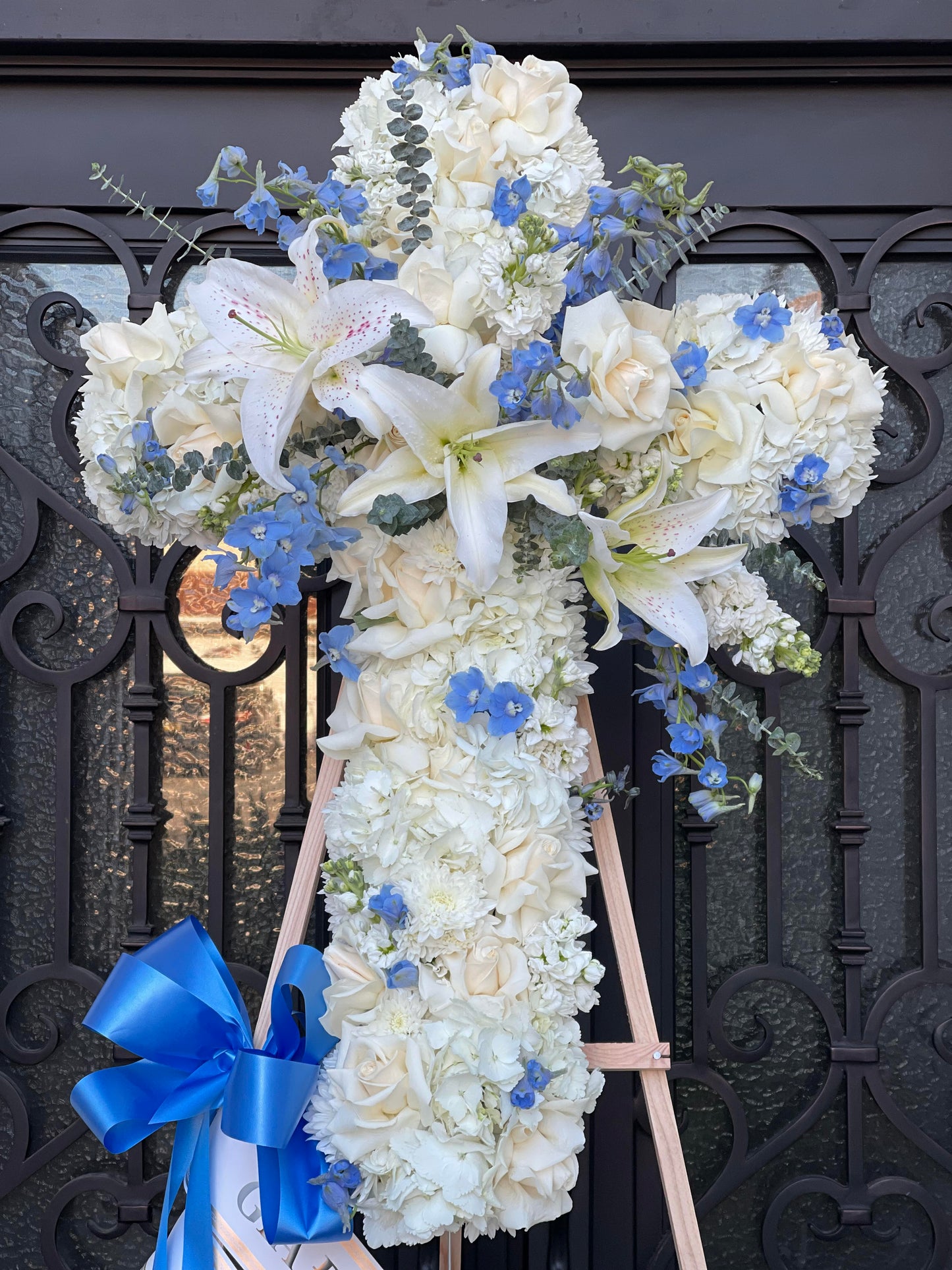 Cross-Funeral Standing Spray - The price will vary depending on the style you choose.